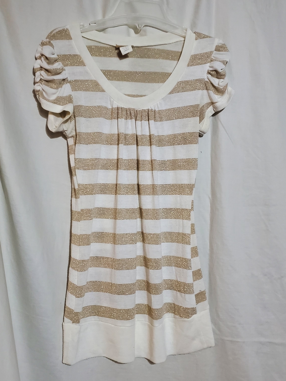 Fashion Magazine White & Gold Striped Scoop Neck Tunic